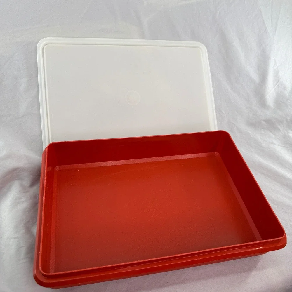 Vintage Tupperware Rectangular Storage Container Burnt Orange 290-9 Lid 291-7